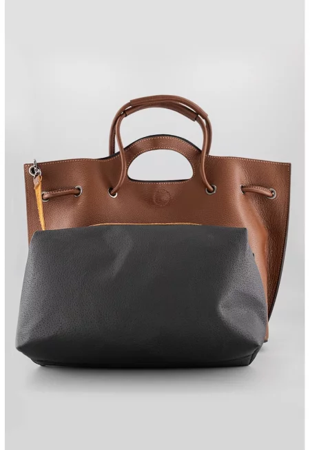 Кожена чанта за рамо с отделяща се презрамка - Кафяв