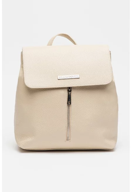 Кожена раница с външен джоб - Светло бежово