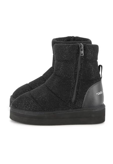 Кожени боти от текстил с цип - Черен/Сребрист