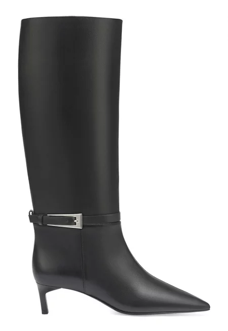 Кожени ботуши с остър връх - Черен