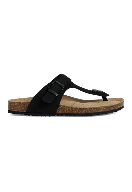 Кожени чехли с каишка с тока - Черен