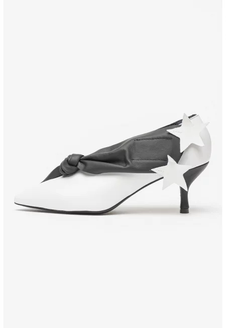 Кожени обувки с ток - Бял/Черен