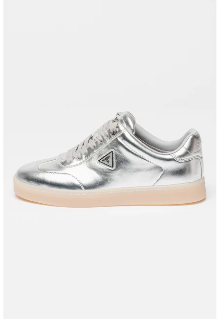 Кожени спортни обувки с връзки - Сребрист