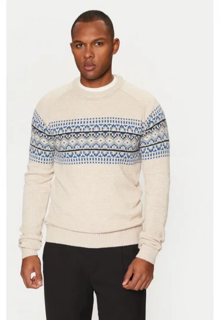 Мъжки пуловер -  304527746 - Полиестер - Бежов