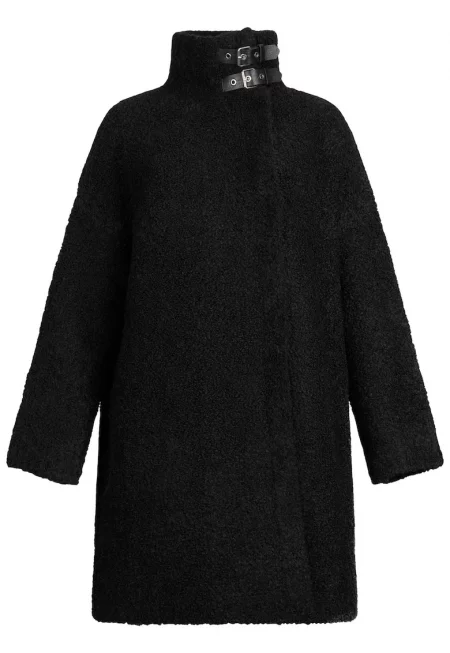 Палто с вълна с паднали ръкави - Черен