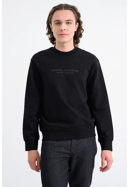 Памучен суитшърт с овално деколте - Черен