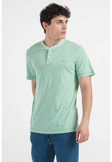 Памучна тениска с деколте Henley