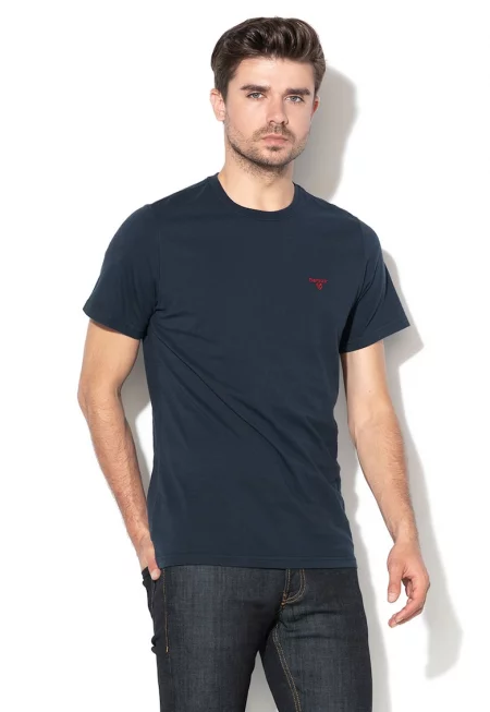 Памучна тениска с овално деколте - Тъмносин