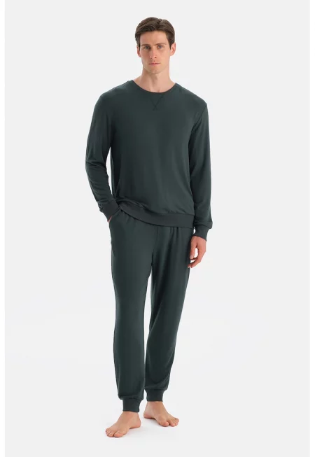 Пижама с дълги ръкави - Тъмнозелен