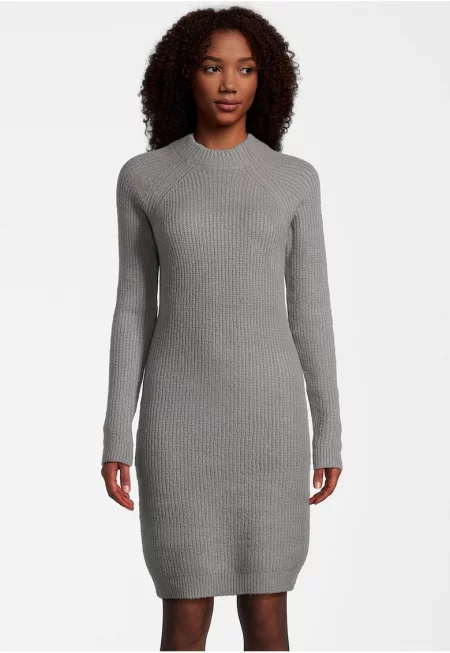 Плетена рокля с ръкави реглан - Сив меланж