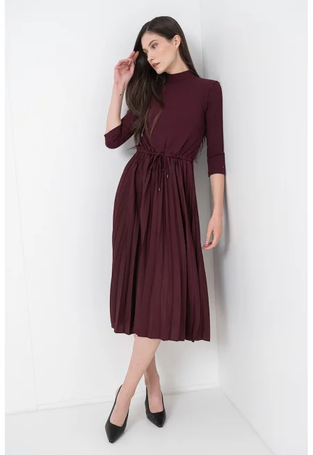 Плетена слим рокля с плисе - Тъмновиолетов