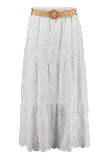 Пола с волани и бродерии - Мръснобял