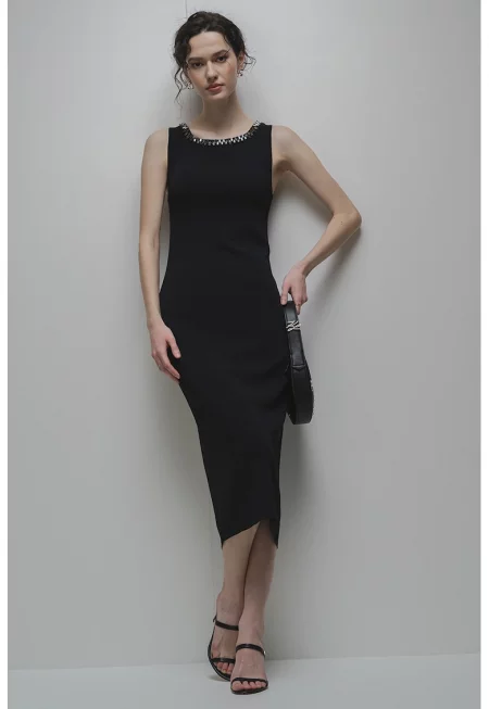 Права миди рокля - Черен