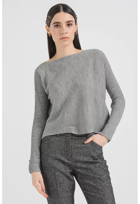 Пуловер Scambio с вълна и рипс - Сив