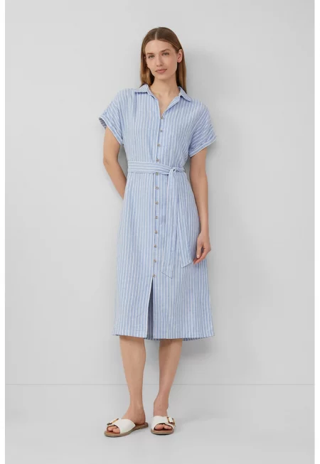 Раирана рокля тип риза - Бял/Син