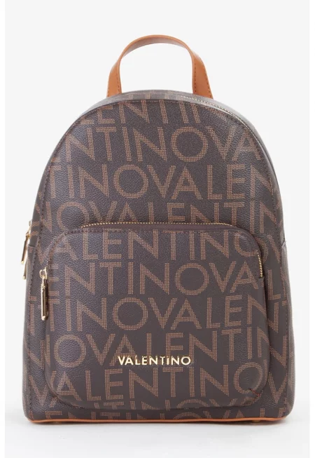 Раница от еко кожа с лого - Тъмнокафяв/Канелено кафяво/Светлокафяв