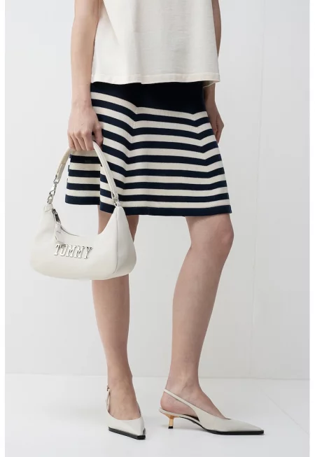 Разкроена раирана пола от лиосел - Бял/Тъмносин