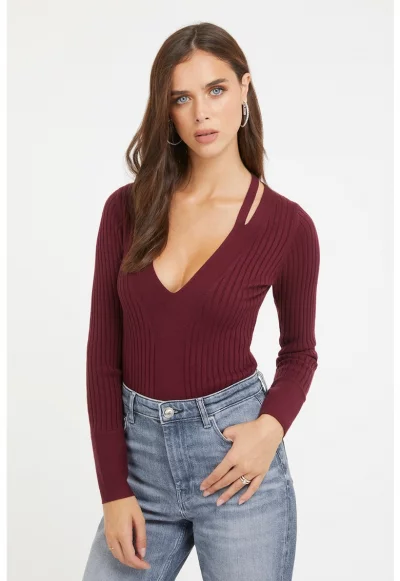 Рипсен пуловер с шпиц