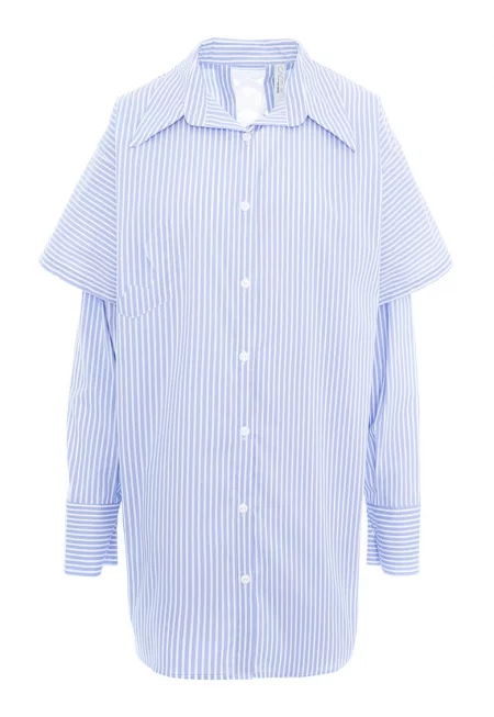 Риза с детайл корсет на гърба - Бял/Светлосин