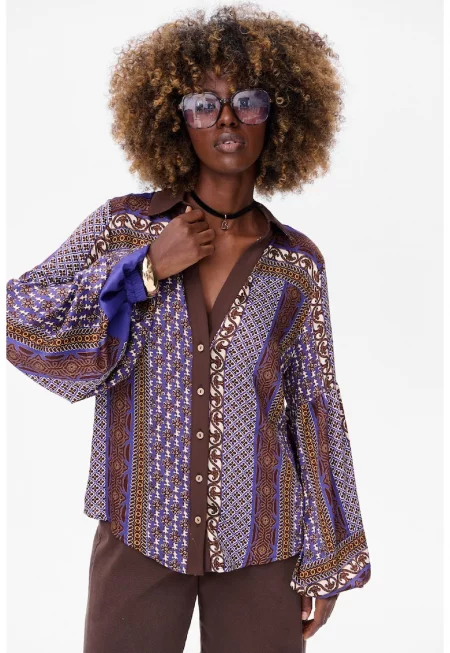 Риза с разнообразни шарки и ръкави тип камбана Hermina