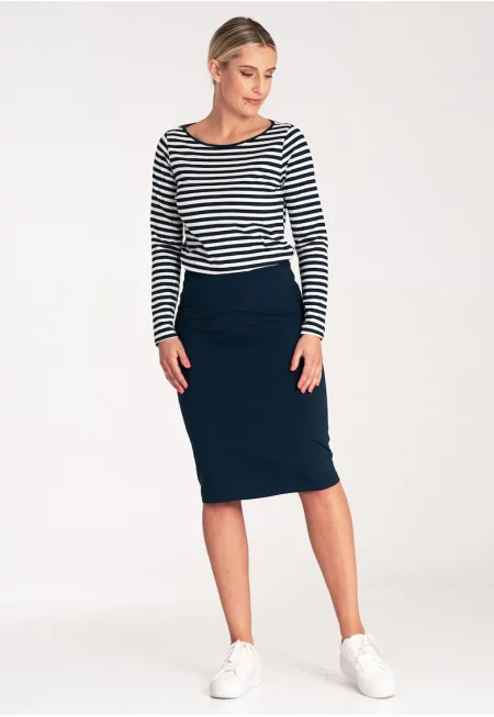 Рокля  M1057 - тъмносиня - двуцветна - еластична - от памук