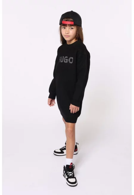 Рокля тип пуловер с лого - Черен/Сребрист