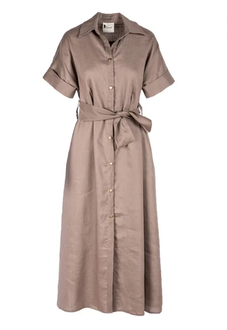 Рокля тип риза миди с джобове и колан