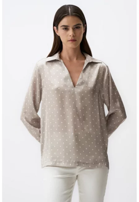 Широка шпиц блуза - Сиво-бежов
