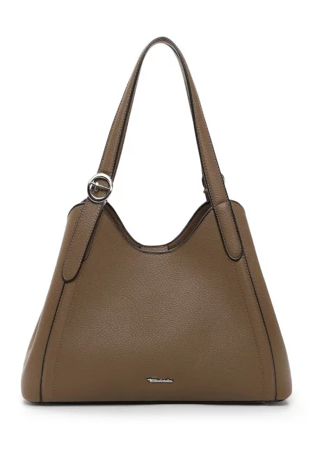 Шопинг чанта от еко кожа с метално лого - Сиво-кафяв