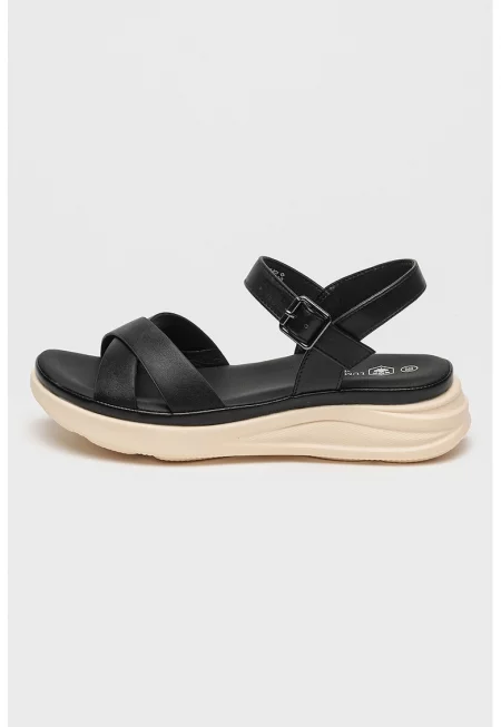 Скосени сандали Nilla от еко кожа - Черен/Крем