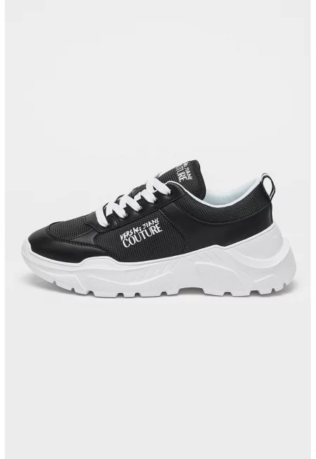 Скосени спортни обувки с кожа - Черен