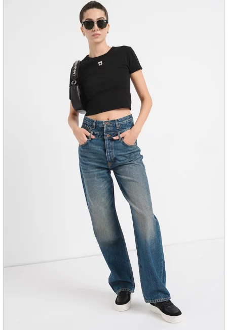 Слим къса тениска Delanor - Черен