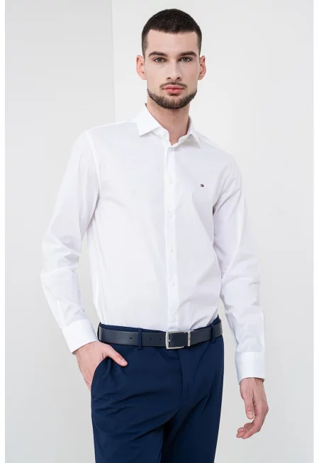 Слим риза с памук - Бял