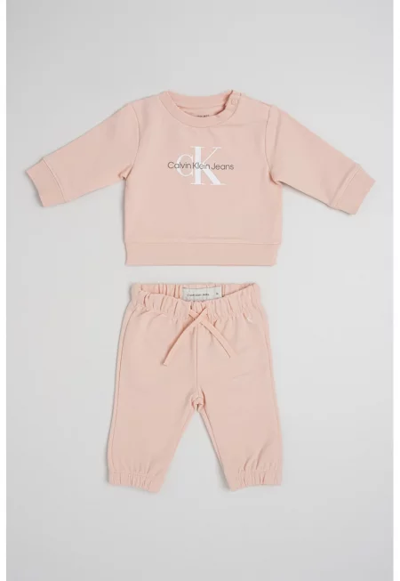 Спортен екип с органичен памук и лого - Праскова/Мръснобял