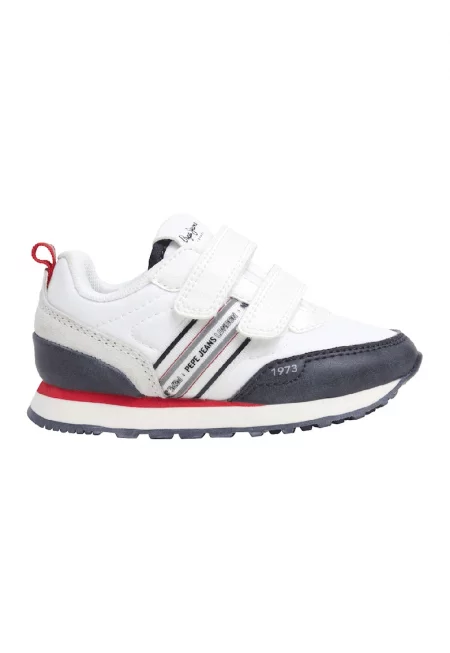 Спортни обувки с велкро и лого - Бял/Въглен сиво