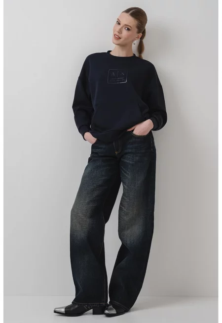 Суитшърт с паднали ръкави - Черен