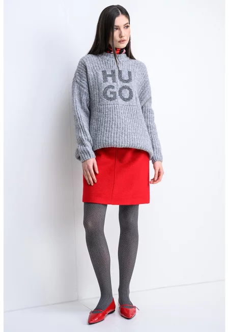 Свободен пуловер Sloguis с вълна с лого - Светло сив/Сребрист