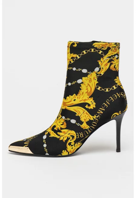 Текстилни боти с ток стилето - Черен/Жълт