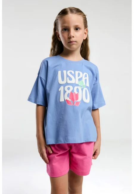 Тениска и къс панталон - Фуксия/Светлосин