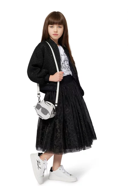 Тениска от памук и модал с принт - Черен/Мръснобял