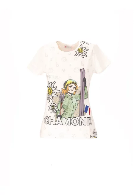 Тениска с овално деколте и шарка - Бял