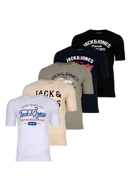 Тениски Leogra с лого - 5 броя - Бял/Зелен/Син