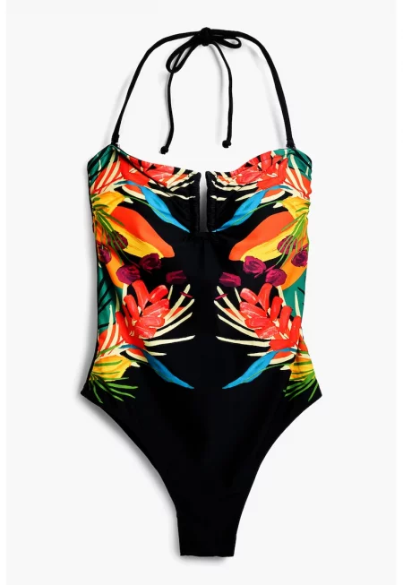 Цял бански - Зелен/Черен/Оранжев