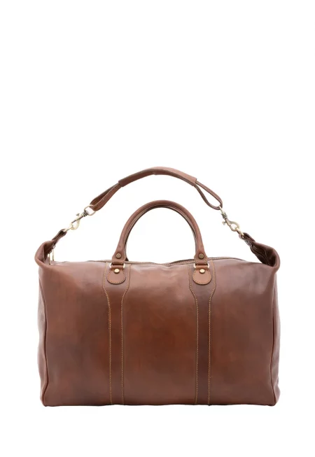 Унисекс кожена пътна чанта с отделяща се презрамка - Кафяв