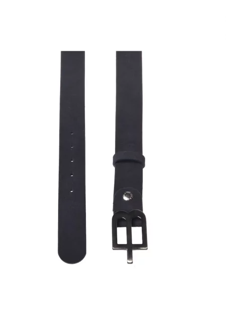 Велурен колан с тока с лого - Тъмносин