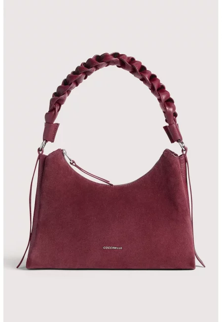 Велурена чанта през рамо Boheme със сплетена презрамка