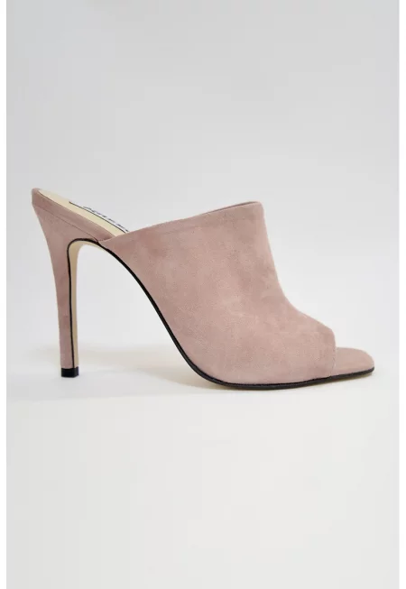 Велурено сабо с отворен връх - Прашно розово