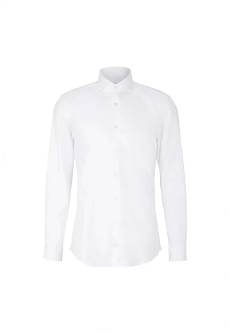 Вталена риза с дълъг ръкав и предно закопчаване с копчета - Бял