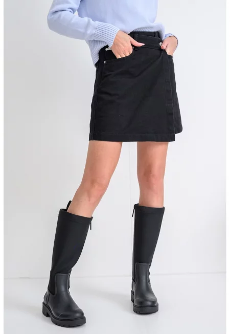 Застъпена дънкова пола - Черен