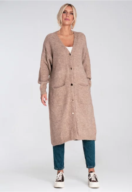 Жилетка  кафява - плетена - с копчета - свободна кройка - джобове - акрил полиестер